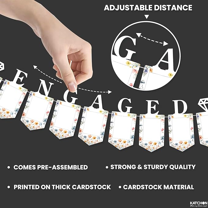 KatchOn, Large Engaged Banner for Pictures - 10 Feet, No DIY | Engagement Photo Banner for Engagement Party Decorations | Just Engaged Decorations, Picture Frames for Anniversary Decor, Wedding Decor