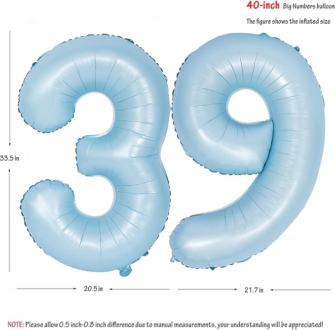 40 In Matte Blue Number Balloons Helium Foil Mylar Balloon Birthday Party banquet Decoration Digital 39