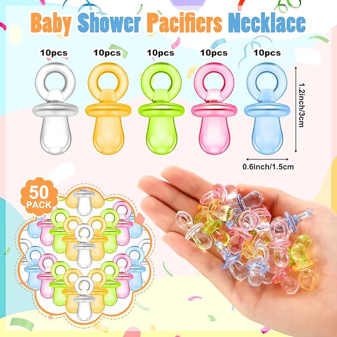 Thyle 51 Pcs Confetti Sprinkle Baby Shower Games It's a Baby Sprinkle Party Decoration Pacifier Hunt Sign and 50 Acrylic Pacifiers Rainbow Confetti Sweet Donut Gender Reveal Party Decor