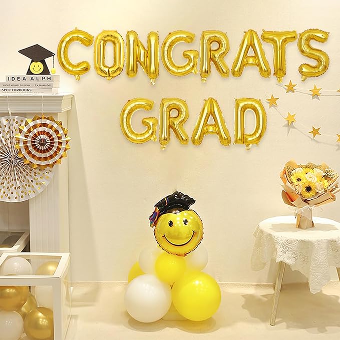 2 Set 24Pcs Gold Congrats Grad Letter Balloons 16in Balloon Foil Letter Decorations Party Decor Gold Letter Balloons Congrats Grad Party Supplies