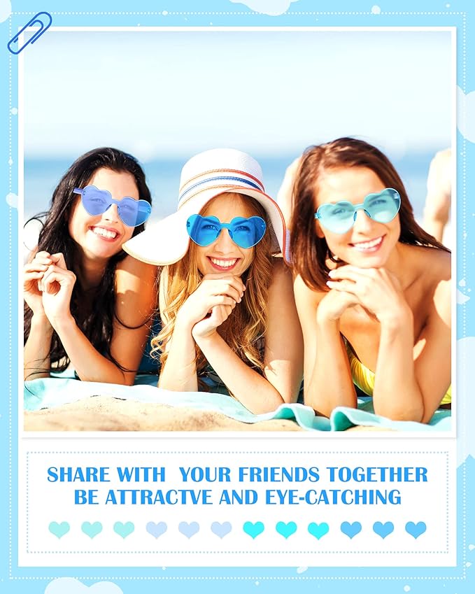 Photect 12 Pair Heart Shaped Sunglasses Neon Color Transparent Heart Glasses for Women Party Favor