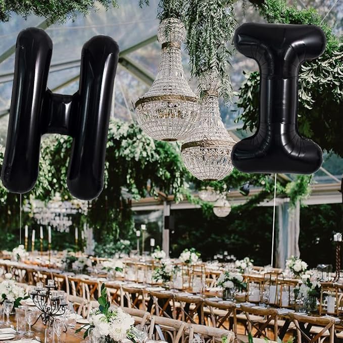 TONIFUL 40 Inch Large Black H Letter Balloon - Jumbo Helium Foil Mylar Big Alphabet for 2026 New Year Eve Graduation Wedding Baby Shower Birthday Party Anniversary Supplies Decorations