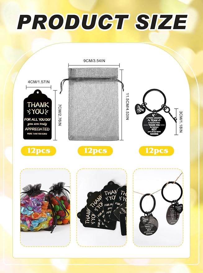36 Pcs Employee Appreciation Gift Bulk Thank You Coworker Keychains with Organza Bags Inspirational Cards for Nurse Staff Team Customer Service Appreciation Gifts