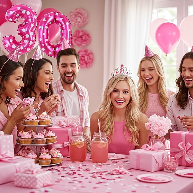 TONIFUL Balloons 16 Inch Pink polka dot 0-9 Number Mylar Foil Balloons Custom digitalal Balloons for 2026 New Year Eve Birthday Party Engagement Graduations Anniversary Baby Shower