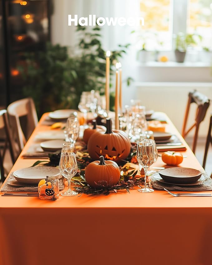 Pureegg Plastic Table Cloth Disposable 6 Pack, 54 x 108 Inch Table Cloths, Halloween Party, Thanksgiving Decorations, Harvest, Fall Tablecloths, Rectangle Tables, Waterproof, Orange