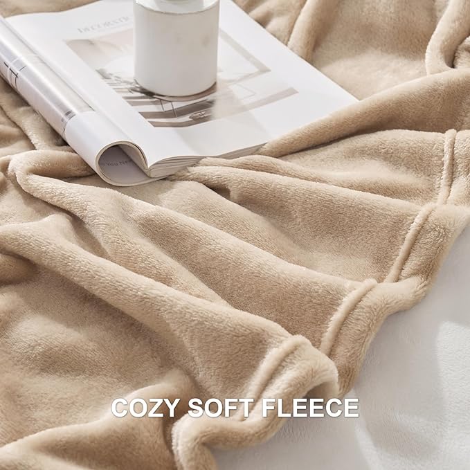 Hansleep Fleece Light Camel Throw XL Blanket, Super Soft Flannel Fuzzy Plush Cozy Blanket for All Seasons, Light Camel, Throw XL 50x70 Inches