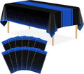 12 Pack Black and Blue Tablecloth Party Decorations Plastic Black Tablecloth Printed Blue Table Runner 54 x108 Inch Disposable Rectangle Table Cover for Birthday Wedding Graduation
