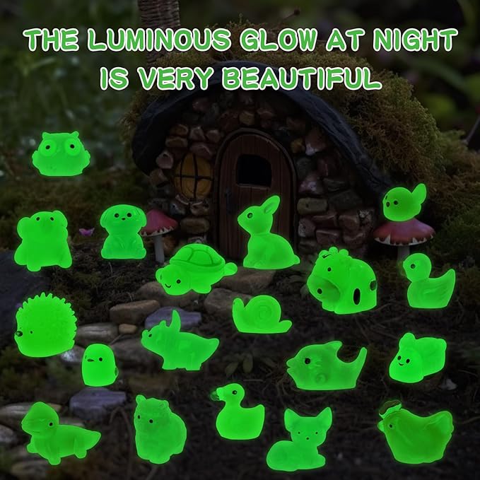 240 Pcs Luminous Mini Resin Animals 30 Styles Miniatures Animal Figurines Glow in The Dark Tiny Little Animals Figures to Hide for DIY Fairy Garden Micro Landscape Dollhouse Aquarium Party Decor