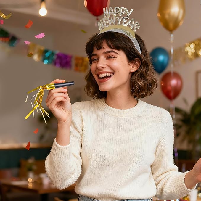 12 Sets New Year Headbands and Fringed Noise Makers for Favor Photo