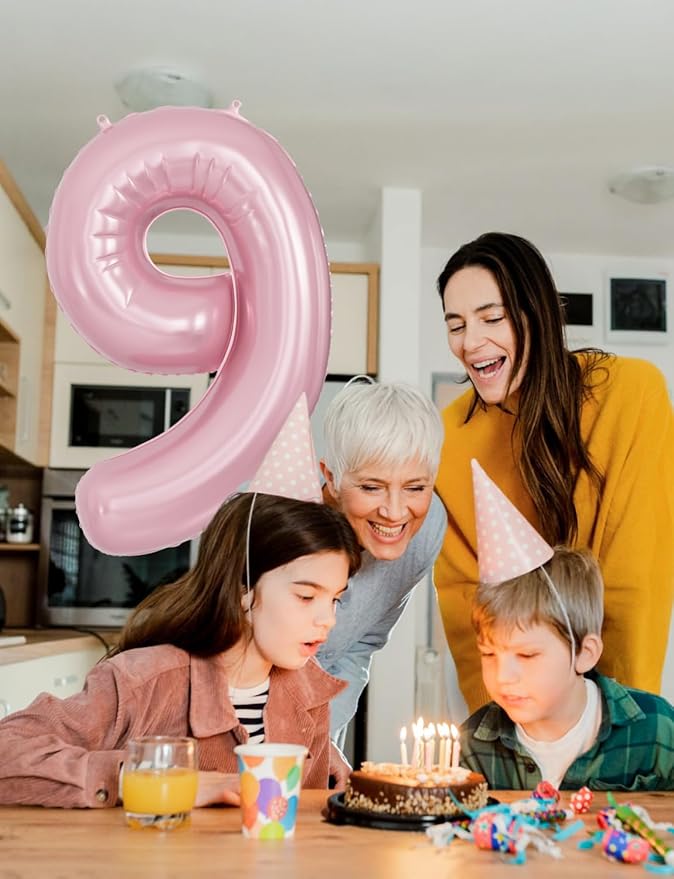 Number 9 Balloons - 40 Inch Pink Number Balloons Giant Light Pink balloon Big Foil balloon for Girls Baby Shower Birthday Princess Theme Party Decorations