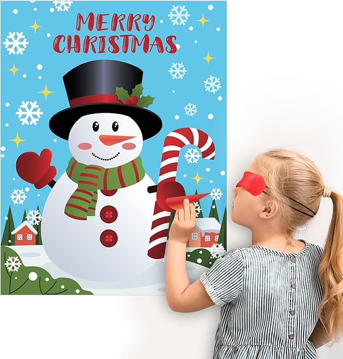 Christmas Games - Pin The Nose on The Snowman Games for Families Party, Cute Indoor Christmas Home Decor Party Decorations, Xmas Activities Presents Holiday Decor, Standing Snowman