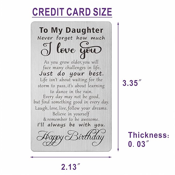 TANWIH Daughter Birthday Gifts – Engraved Metal Birthday Card for Daughter – Special Celebration Keepsake