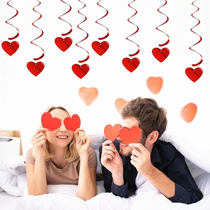 Red Heart Swirls Party-Decorations - 18Pcs Romantic Special Night Galentines Hanging Streamers Garland,Valentines Girl Wedding Anniversary Baby Bridal Shower Birthday Decor Supplies Hugtmr