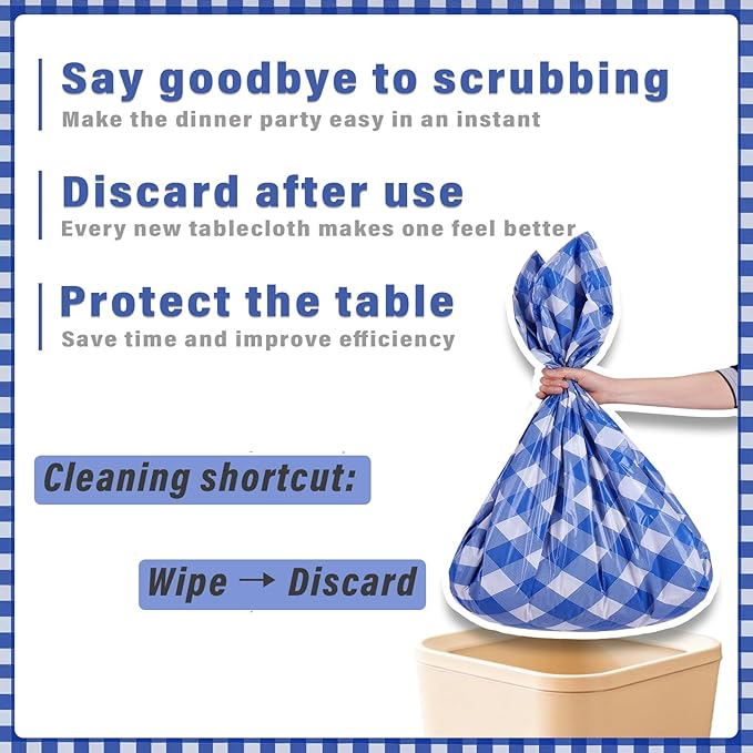 3 Packs Blue Checkered Tablecloth 54 x 108 Inch Waterproof Rectangular Plaid Tablecloth Disposable Plastic Table Cover for Holiday Birthday Party