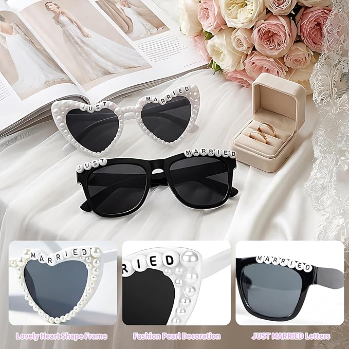NIMOSA Just Married Decorations Bride And Groom Sunglasses Wedding Sunglasses for Just Married Wedding Party Decorations Honeymoon Accessories White and Black