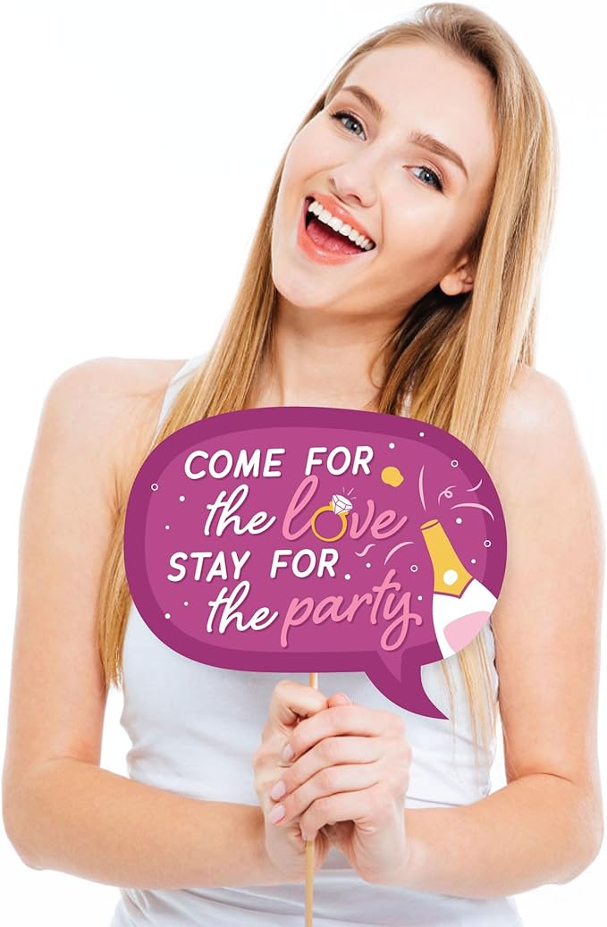 Photo Booth Props Kit for Engagement Party - 10-Piece Speech Bubble and Arrow Set, Premium Cardstock Photo Props with Assembly Sticks - Colorful