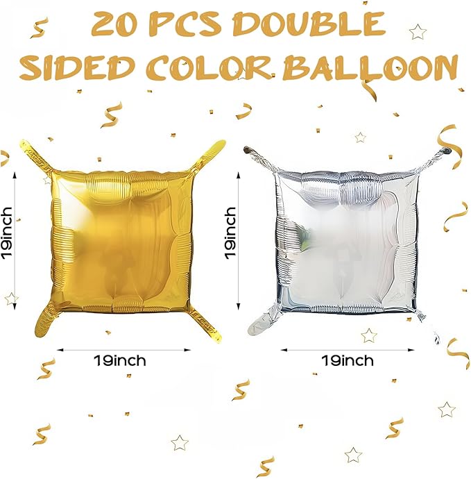 20PCS Silver Square Balloons, Graduation Decorations Backdrop Balloon Wall Tunnel Double Sided Gold & Silver Foil Balloons Kit for Graduation Christmas New Year Eve Graduation Birthday Party
