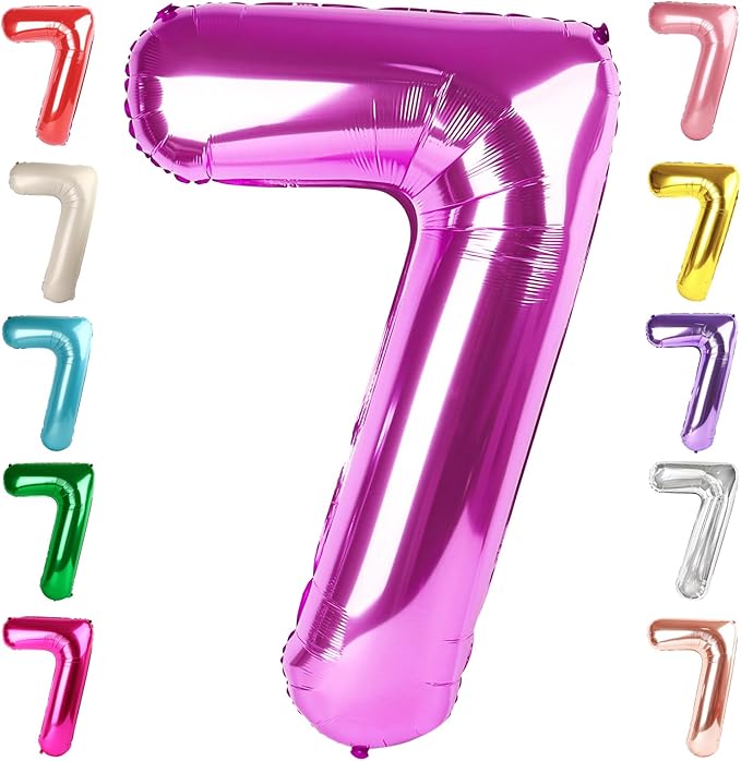 40 Inch Number 7 Balloon, Rose Purple Seven Birthday Decor, 7 17 27 70 Year Old Balloon Number for Engagement, Wedding, Graduations