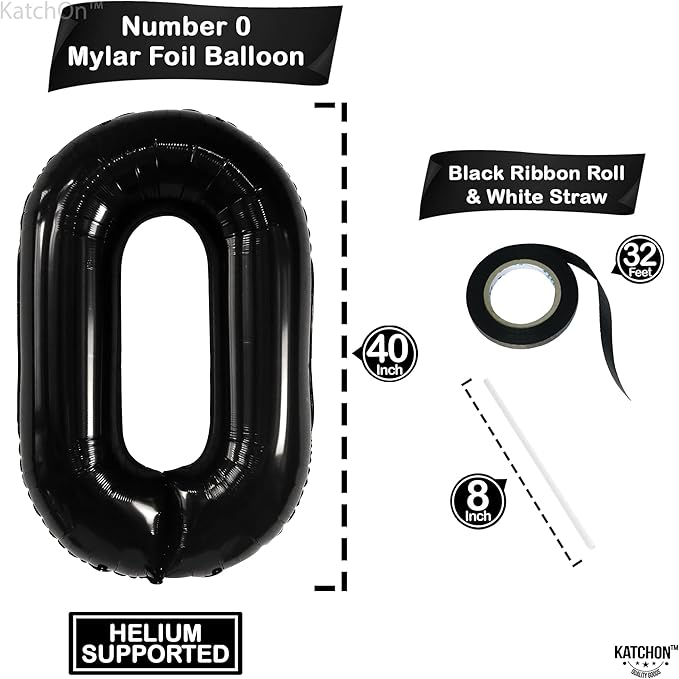 Large, Black 0 Balloon Number - 40 Inch | Foil Number Balloons for Birthday Party Decorations | 0 Balloon For Anniversary Decorations | Black Party Decoration