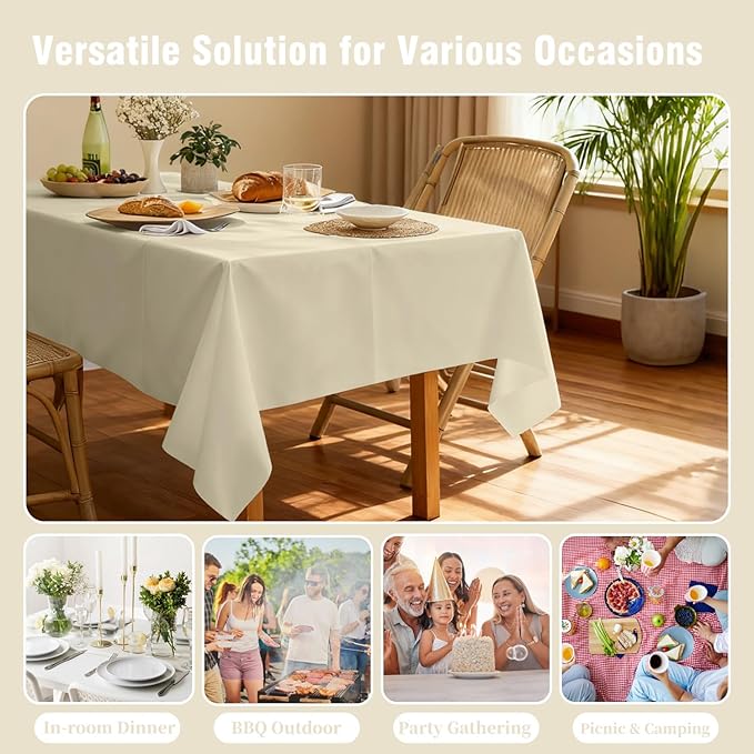 Oigco Ivory Tablecloth - 3 Pack 54" × 108" Rectangle Disposable Cream Tablecloth, Beige Waterproof Plastic Table Cover for Party, Holiday & Gathering Use