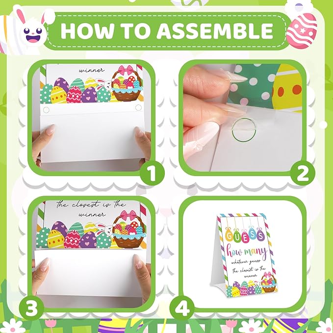 COCHIE Spring Easter Game for Family Adults Office Large Groups Party, Easter Egg Guess How Many Games, Spring Families Classroom Activities Game with Guesses Cards - 60 Players (Bunny Eggs)