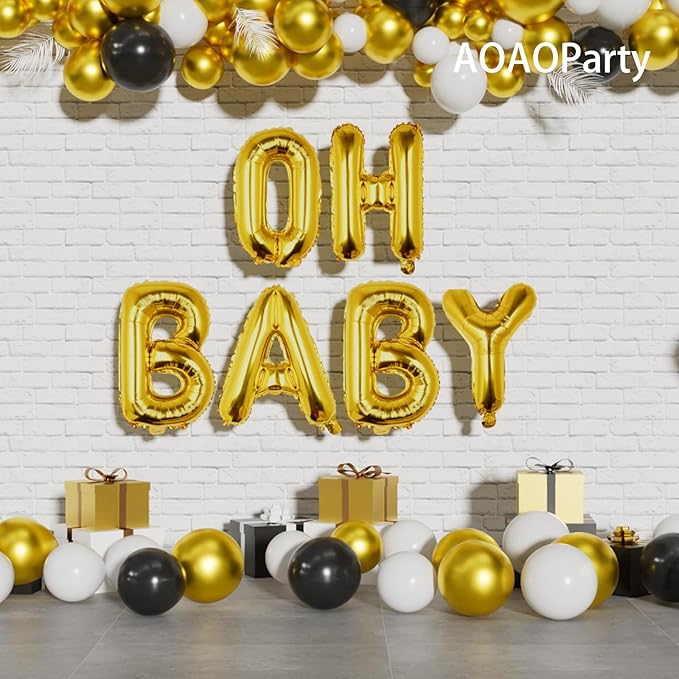 52PC Letter Balloons Foil Mylar Gold Balloons A-Z 16Inch Hanging Alphabet Balloon Custom Phrase for Birthday Anniversary Wedding Party Decorations