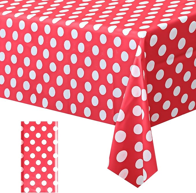 1 Piece Red Polka Dot Rectangle Tablecloth - 54x72“ Decorative & Stain Resistant Table Cloth with Polka Dot Pattern, Table Cover for Dining Table, Buffet, Wedding, Camping, Party & Wedding