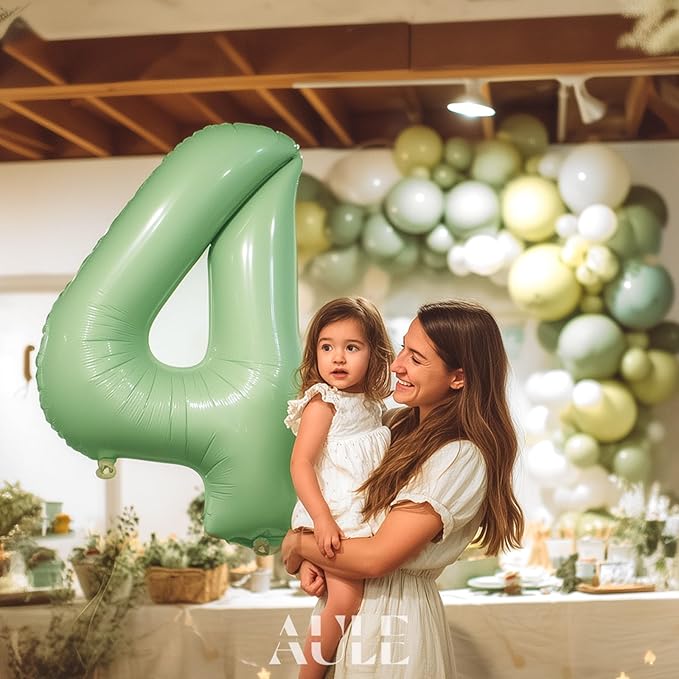 AULE 40 Inch Large 4 Balloon Numbers Sage Green, Big Foil Number Balloons, Giant Helium Happy Birthday Party Decorations for Man and Women, Huge Mylar Anniversary Party Supplies