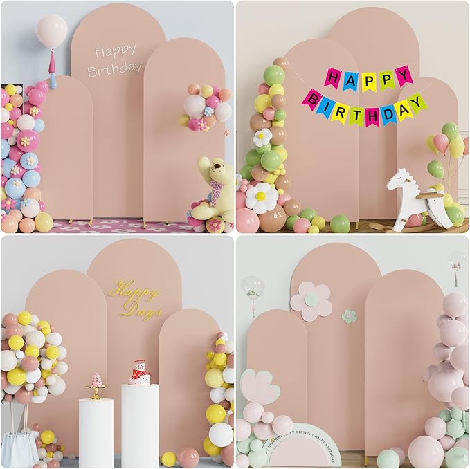Wokceer Wedding Arch Cover Set of 3 Spandex Fitted Wedding Arch Stand Covers for Round Top Chiara Arch Backdrop Stands Cover for Birthday Party Ceremony Banquet Decoration 4ft,5ft,6ft Nude
