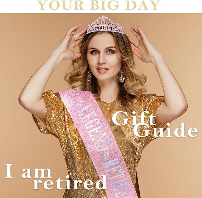 SuPoo Retirement Party Decorations Retired Sash for Women Pink Retired Tiara Crown Rhinestone Headband Retirement Gifts The Legend Has Retired Sash for Both Women and Men Party Supplies Favors