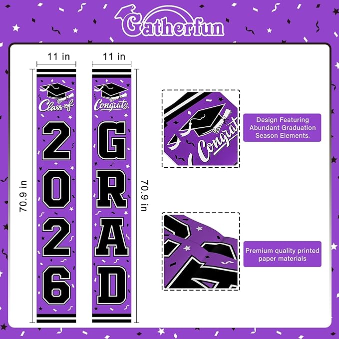 2026 Graduation Decorations,Congrats Grad Banner Backdrop for Class of 2026 Decorations- Purple Graduation Party Decorations