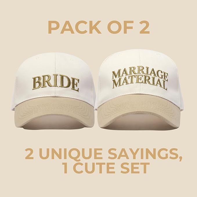 Marriage Material Hat | Trucker Hat Set for Bride and Wifey | Bride Hat for Wedding, Honeymoon, Bridal Shower