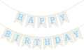Burlap Happy Birthday Banner, Blue Assembled Happy Birthday Banner Sign Garland for Boys Girls Rustic Party Decorations