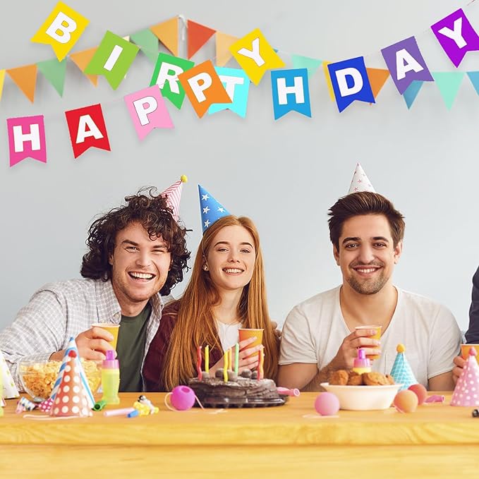 Happy Birthday Banner, Multicolors Birthday Party Banner Assembled Garland Bunting Flags Women Men Girl Boy Party Hanging Decorations Indoor/Outdoor Supplies