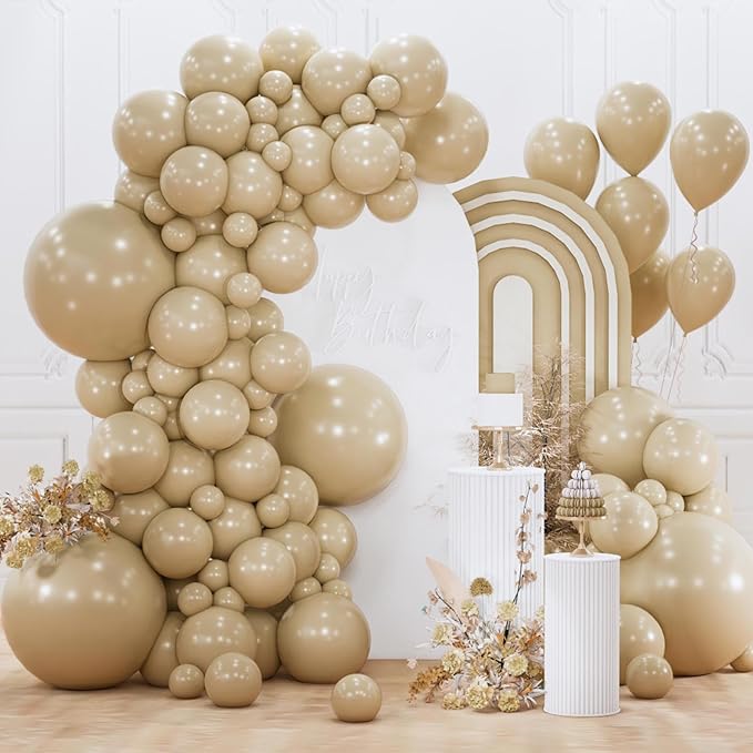 PartyWoo Cream Balloons 155 pcs Different Sizes of 18 12 10 5 Inch Beige Ivory Nude Neutral Boho Fall Latex Balloons for Graduation Birthday Baby Shower Jungle Theme Party Decorations Brown-F56