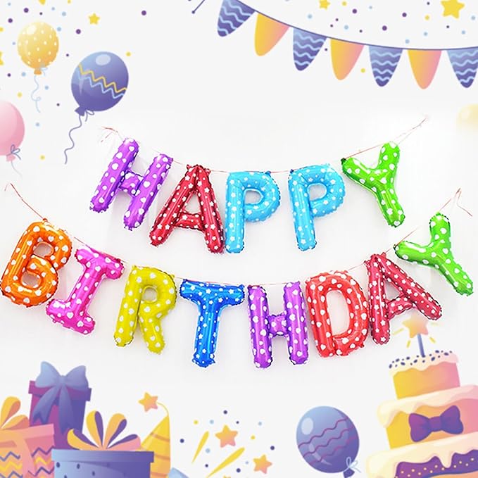 KALOR Multicolor Happy Birthday Balloons Banner, 16 Inch Mylar Foil Letters Balloon Sign for Birthday Party Decorations Photo Booth Backdrop