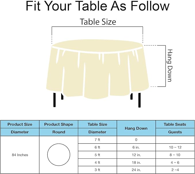 Ivory Plastic Tablecloths 2 Pack Cream Disposable Table Covers 84 Inch Circle Bridal Shower Party Tablecovers PEVA Beige Table Cloths for BBQ Picnic Birthday Wedding Parties 6 ft Round Table Use