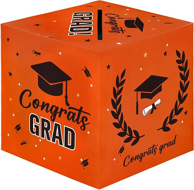 Graduation Card Box, 2026 Graduation Party Decorations, Card Boxes for Graduation 2026, Graduation Box Holder, Grad Box for Gift and Cards, Card Box for Graduation Party Supplies Party Favors, Orange