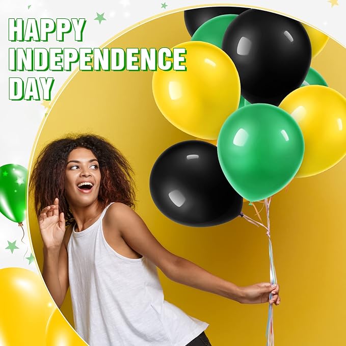 Sratte 120 Pcs Juneteenth Day Balloons Jamaica Latex Balloons Bulk 12 Inch Black Yellow Green Decor for Black History Month Independence Freedom Day Decorations Birthday Party Favors