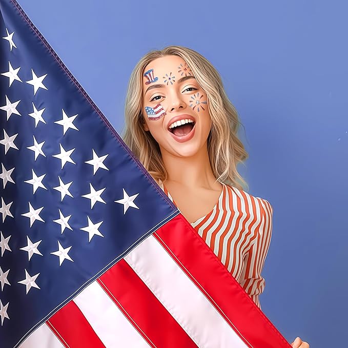 4th of July Face Gems, Fourth of July Celebration Face Jewels, Patriotic Tattoo with USA Flag Stars Designs, Sparkle Glitter Red Blue Silver for Independence Day, Parades, Parties 2 Sheets (style2)