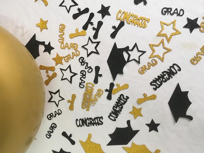 Gold Graduation Party Decorations - Balloons Graduation Decor Supplies with Table Scatter Centerpieces and Congrats Grad Banners for College Girls and School (Black + Gold)