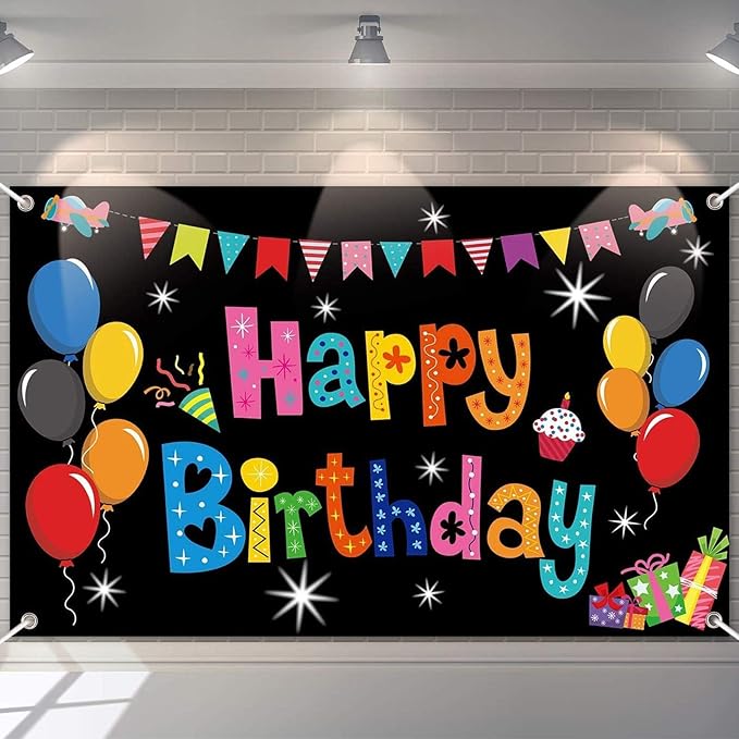 Colorful Happy Birthday Banner Party Decorations Rainbow Backdrop Large Yard Sign Background for Indoor Outdoor Supplies Boys Kids Girls 43 * 71 Inch