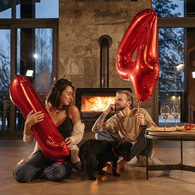 Smlpuame 40 Inch Red Number Balloon 0-9, Large Foil Self-Sealing Number 1 Balloon for Birthday Party, Wedding Anniversary, Celebration Decorations, Helium Digital Balloons Supplies