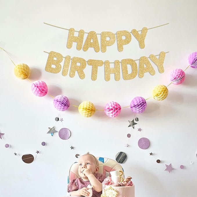 Pre-Strung Happy Birthday Banner Gold Glitter Banner, Golden 30th 40th 50th 60th 70th 80th Birthday Party Decorations & Decor for Women & Men & Boy & Girl, Happy Birthday Backdrop/Sign/Gift