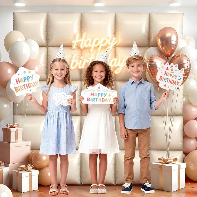 25Pcs Cream White Square Foil Balloons Wall Backdrop, Double Sided Metallic Foil Balloons Tunnel Arch Garland Kit for Photo Booth Birthday Wedding Graduation Halloween Party Decorations