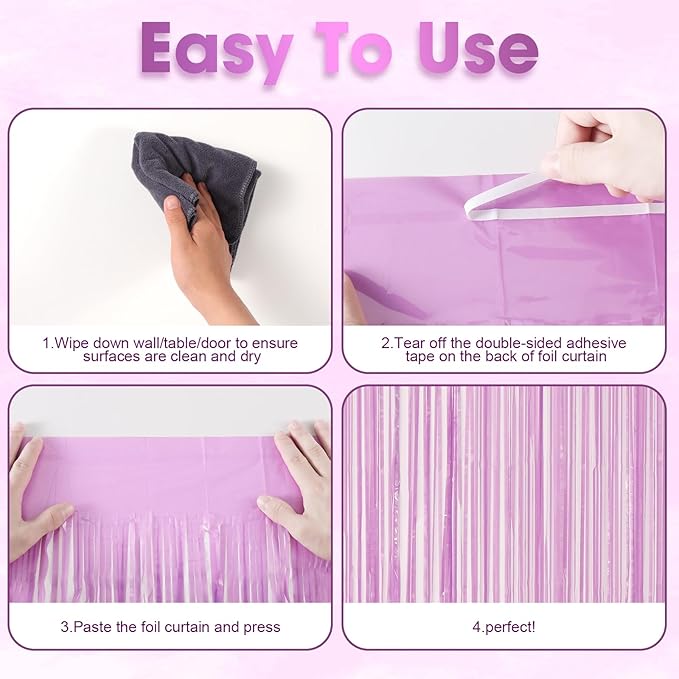 2 Pack Pastel Purple Foil Fringe Backdrop Curtains, Tinsel Streamers Birthday Party Decorations for Girl, Fringe Backdrop for Graduation, Baby Shower, Gender Reveal, Halloween Party