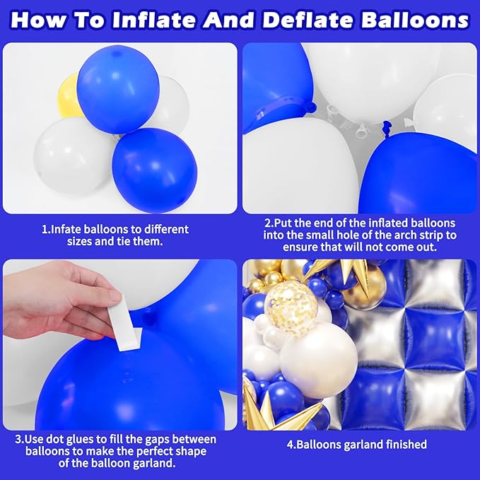 Royal Blue and Silver Checkered Square Foil Balloons Backdrop Wall, Double Sided Tunnel with Dark Blue White Gold Balloon Arch Garland Kit for Birthday Graduation New Year Graduation Party Decoration
