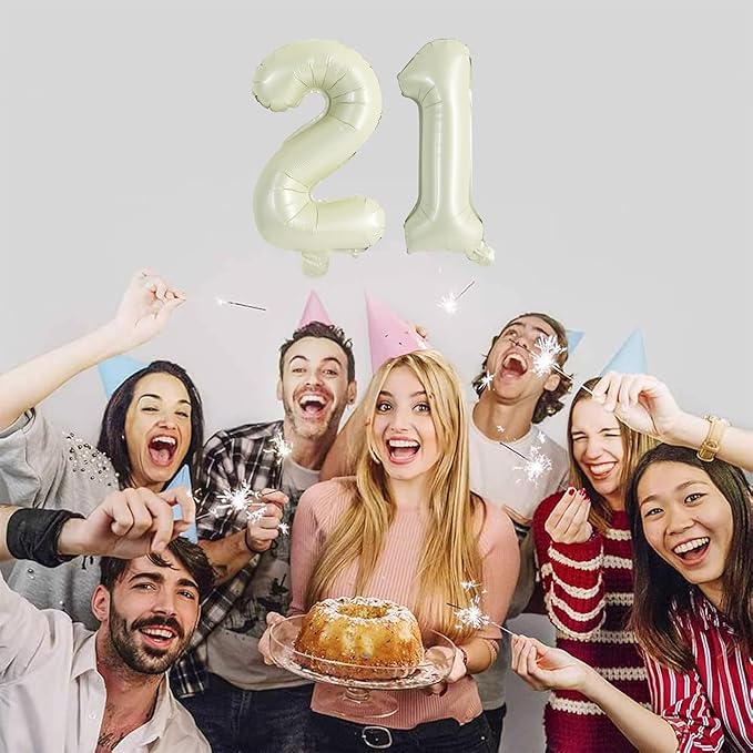 TONIFUL Balloons 16 Inch Cream White 0-9 Number Mylar Foil Balloons 10 Pcs Custom Digital Balloons for 2026 New Year Eve Birthday Party Engagement Graduations Anniversary Baby Shower