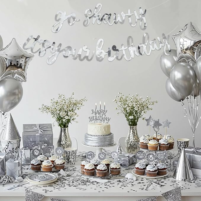 BEISHIDA Go Shawty It's Your Birthday Banner NO DIY Hip Hop Theme Happy Birthday Banner Pre-Strung Rap Theme Happy Birthday Sign for Man Women birthday Party Supply Double-Sided Bright Silver