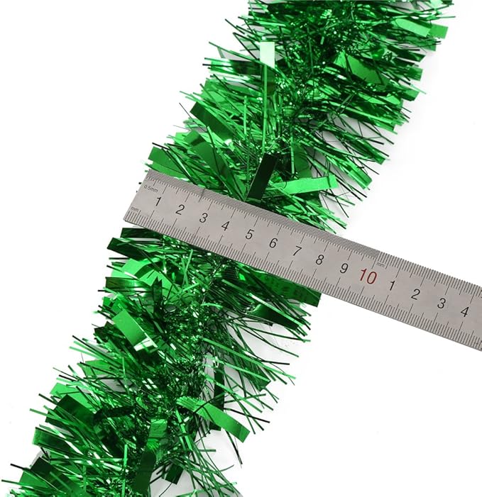 DECORA Green Tinsel Garland for Christmas Tree Decorations St. Patricks Day Wedding Birthday Party Supplies 33 FEET
